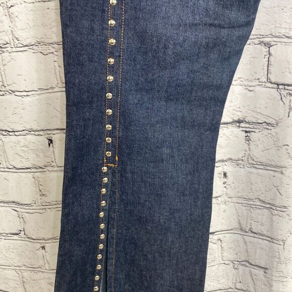 Bebe Studded Round Bottom Split Leg Flare Western Mid-Rise Cowgirl Jeans 30‎ - Picture 10 of 12